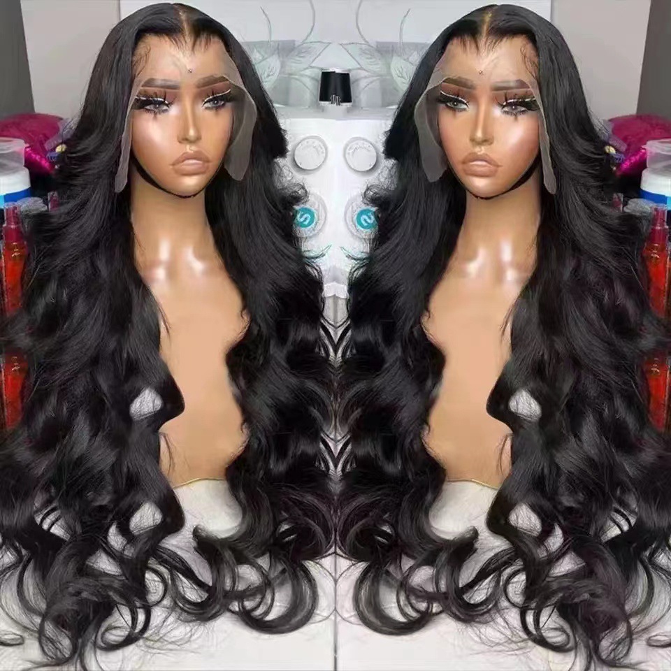 In stock foreign trade long wave curly hair wigs fashion front lace wig natural realistic chemical fiber full head cover