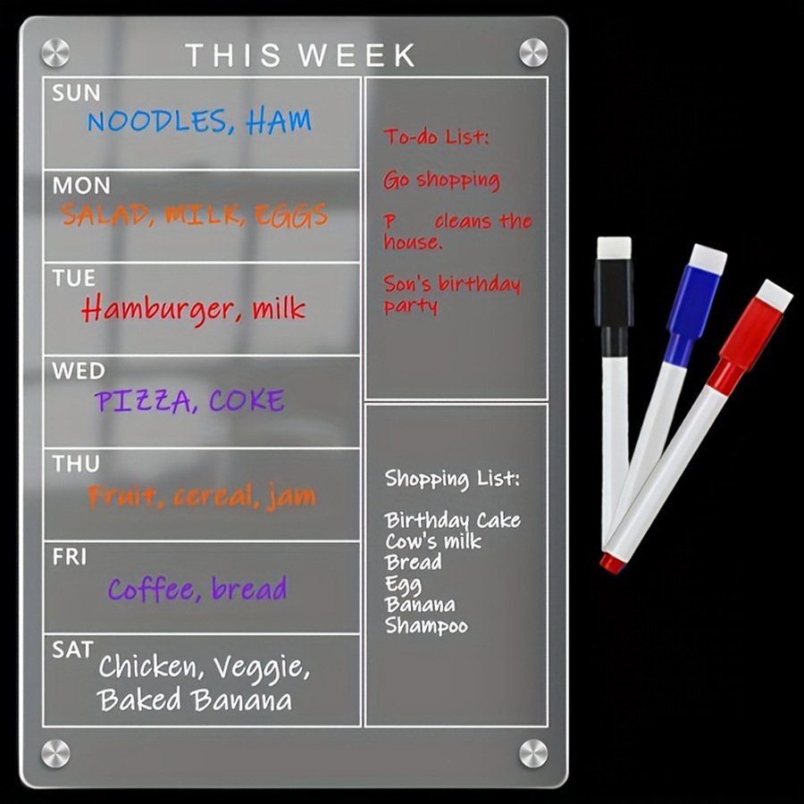 Juego transfronterizo de placa de limpieza magnética de acrílico Dzhzal para refrigerador 3 bolígrafos borrables