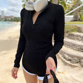 源头工厂2024女夏分体泳衣长袖拉链款浮潜冲浪显瘦水母衣性感泳装