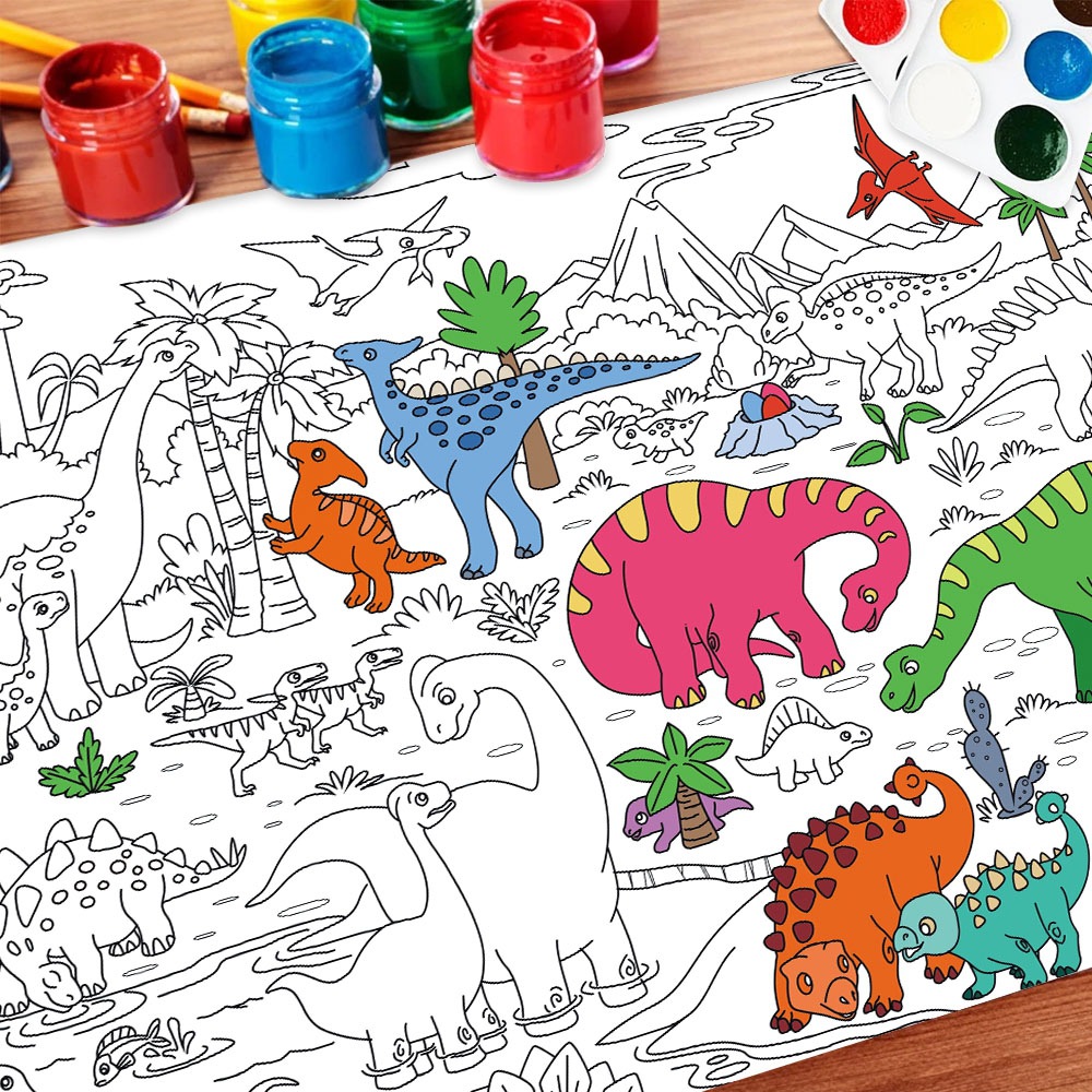 Rollos de graffiti para niños papel de pintura de relleno extra largo creativo de tela de relleno a mano temática de dinosaurios Rollos de graffiti para niños