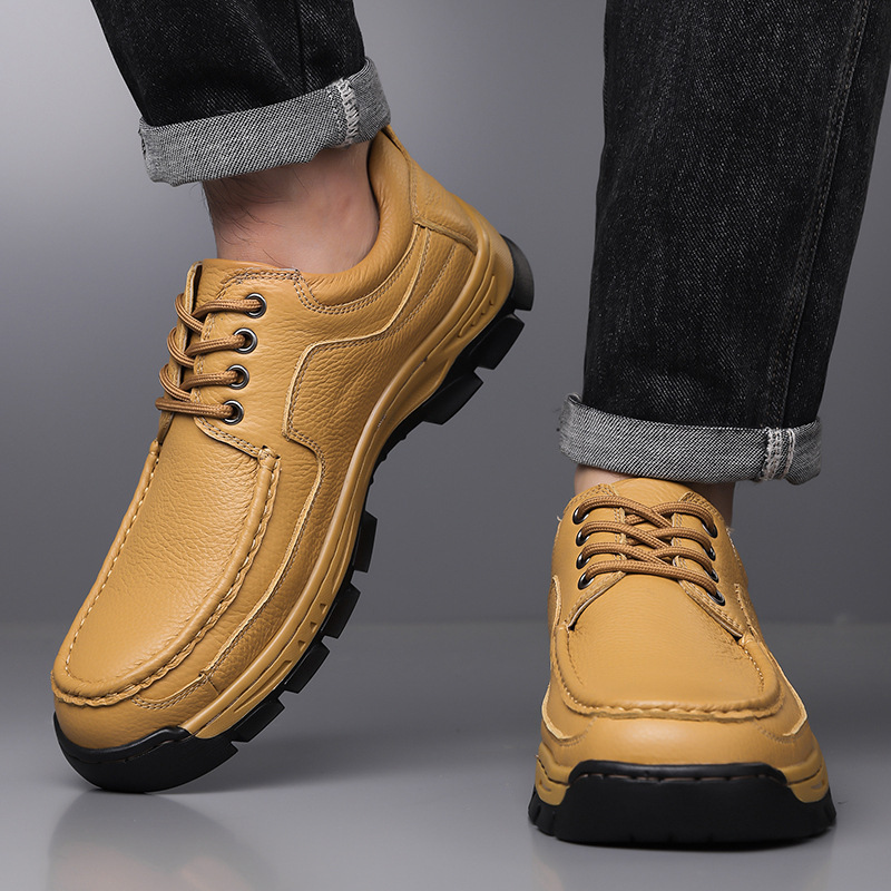 2025 primavera y verano nuevos zapatos de cuero casuales de negocios para hombres hechos a mano en línea cordón de cuero para hombres zapatos de cuero suave zapatos de cabeza redonda