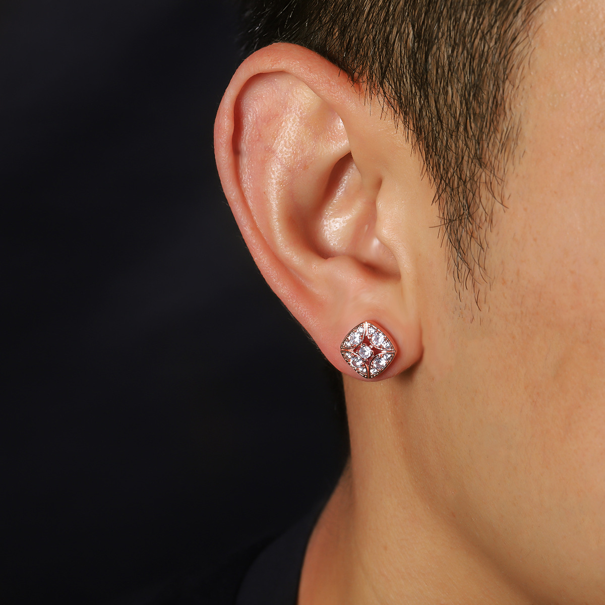 Sugar Cube Sparkling Zirconia Stud Earrings For Men Hip-hop Style_voghion.com