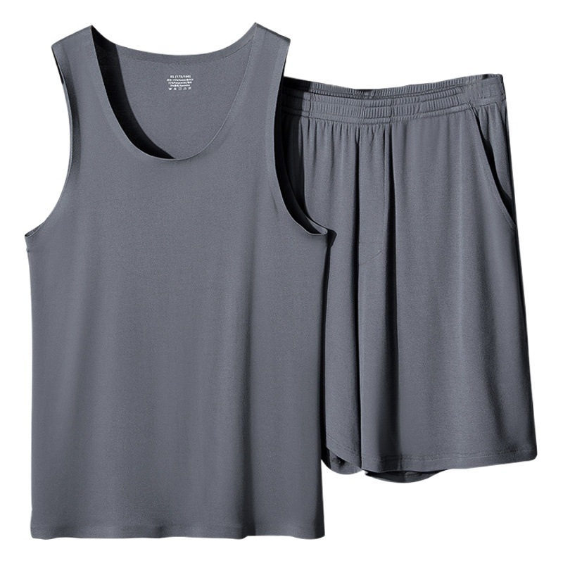 80 de Seda Hielo modal primavera y verano los hombres pijamas traje chaleco pantalones cortos delgada que basa puede ser usado fuera en stock