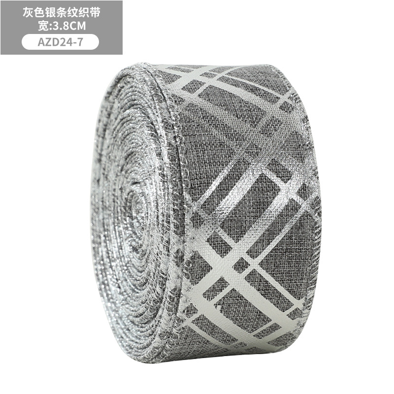 Navidad nueva imitación gris cáñamo cinta 3,8/6,3 cm copo de nieve Polka Dot decoración árbol de Navidad cinta arco