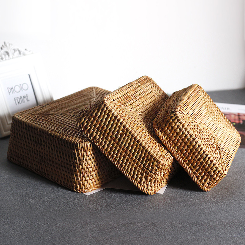 Estrictamente seleccionado caña trenzada mesa rectangular juguetes refrigerios pastílicos trenzado cesto japonés