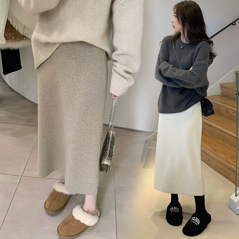 Юбка для беременных, модная новинка осенне-зимнего сезона, в корейском стиле, трендовая модель для мам, стройнящая, универсальная трикотажная юбка, облегающая бедра.