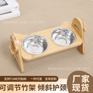 in stock Wooden Cat Bowl Rack Wooden Cat Bowl Holder Adjustable Wooden Cat Bowl Heightening Rack Wooden Pet Bowl Rack