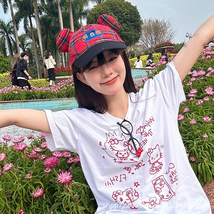 2025新款高颜值卡通棒球帽女可爱甜心格子鼠鼠帽子大头围显脸小鸭|undefined