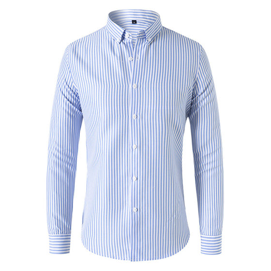 2025 New Men's Korean Striped Shirt Long-sleeved Slim-fit Casual Trendy Cross-border Trade Workwear Men's Shirt