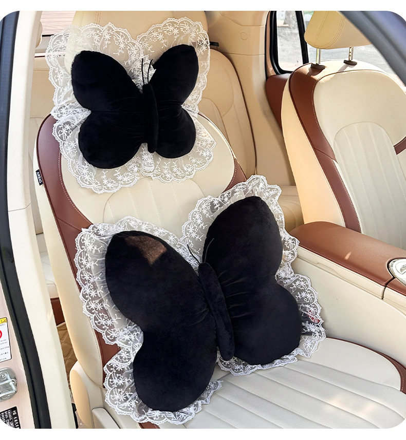 Creative Bow Car Headrest and Waist Support Cross-Border New Product Car Cushion Neck Pillow Plush Car Waist Support Cushion