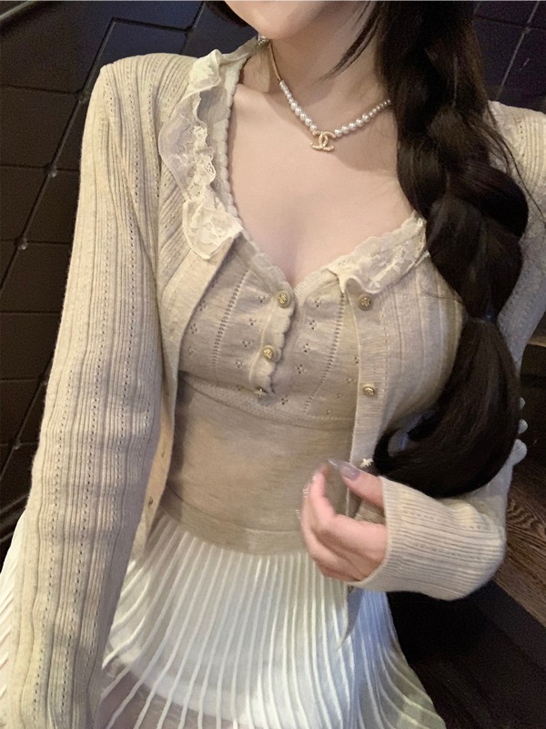 Q女家 软软女友/中古少女羊毛针织毛衣开衫背心套装秋季两件套女|undefined