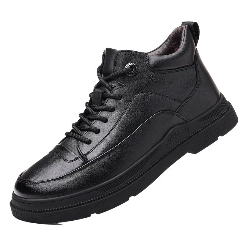 Invierno primera capa de piel de vaca de lana zapatos de algodón de los hombres de cuero genuino forrado de lana zapatos de cuero caliente casual de mediana edad papá zapatos de los hombres