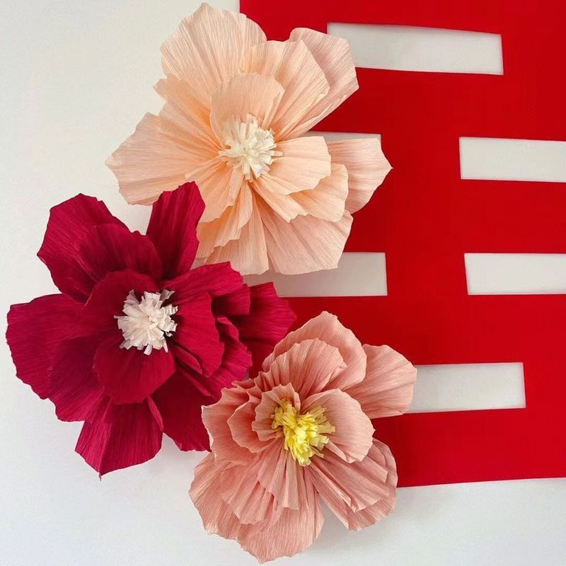 新しいタイプの結婚式の結婚の部屋はしわの紙の花の立体のシミュレーションの花の祝日の装飾の縁の紙の花を配置します。|undefined