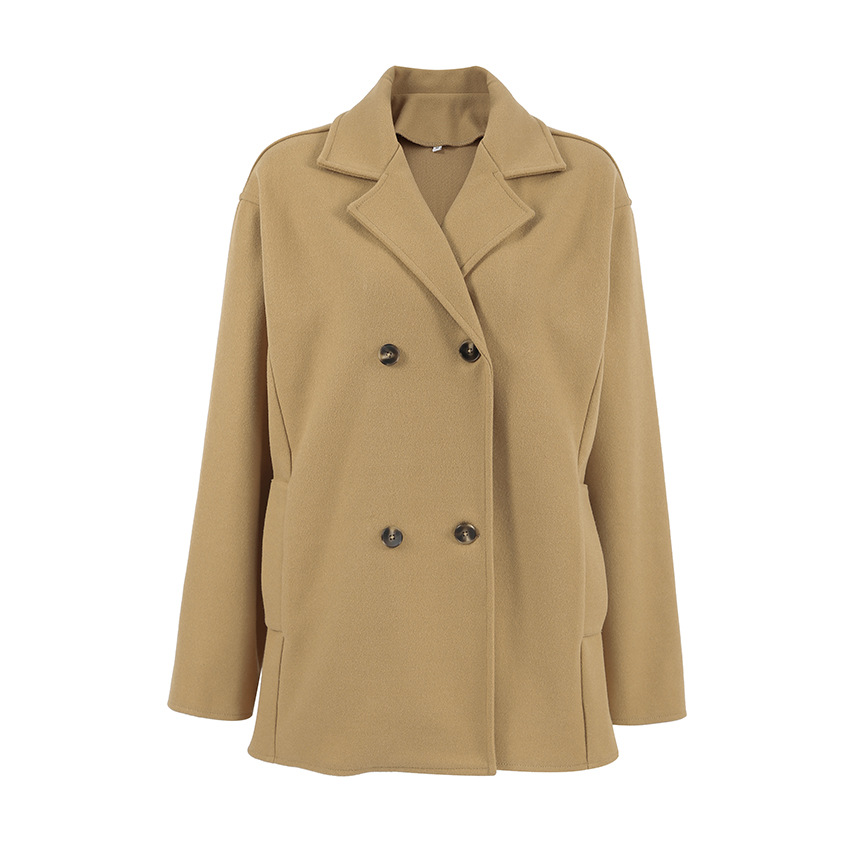Dameskleding herfst en winter temperament wollen jas halflange losse verdikte bruine dubbele rij knopen wollen jas forensenkleding voor dames_voghion.com