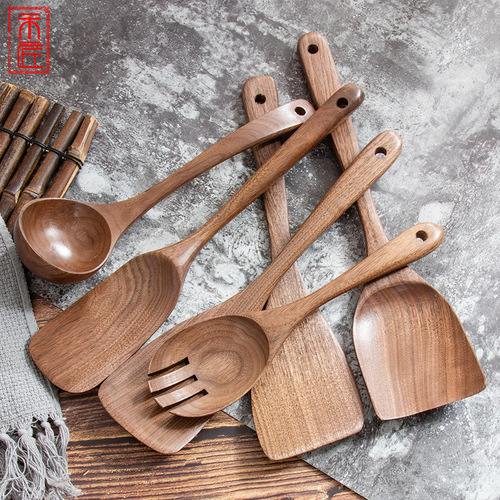 Amazon kitchen cooking spatula set household long-handled cooking spatula black walnut non-stick pot wooden spatula