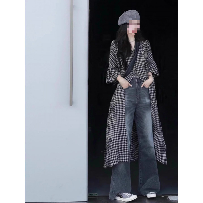 日本のレトロなチェック柄シャツドレス夏 2025 ニッチ非衝突スタイルレイジースタイルカーディガンレイヤードロングスカート|undefined