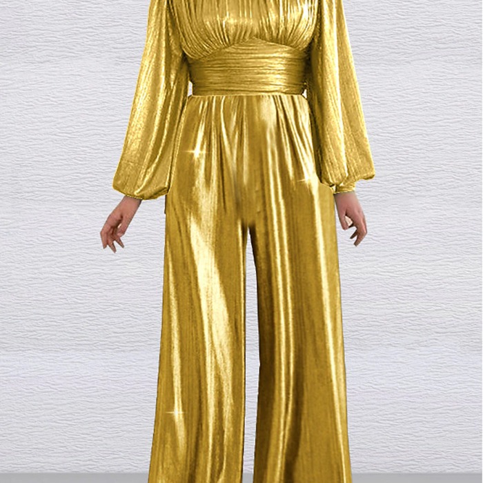 2024 Comercio exterior transfronterizo primavera y verano vestido largo chino nuevo Mono chino flash Mediados de cintura temperamento mono de cercanías
