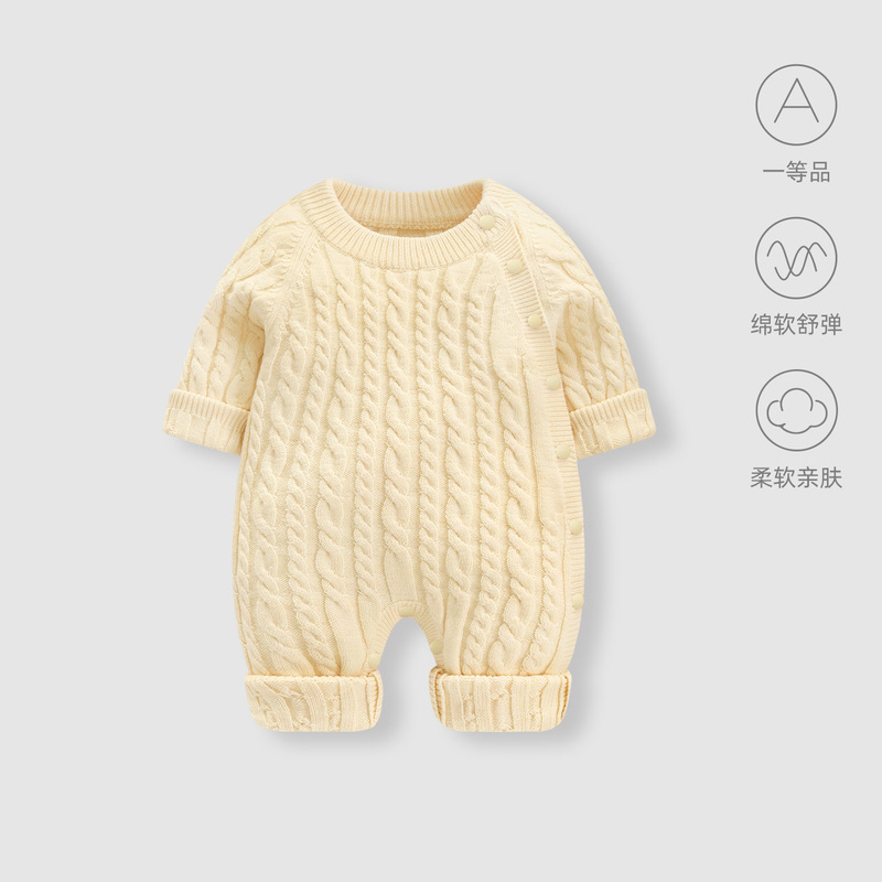 婴儿衣服连体衣秋装小月龄女宝宝满月百天针织毛线哈衣外出服爬服|undefined