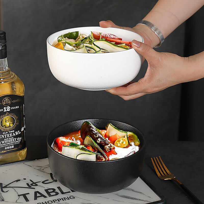 Cross-Border Noodle Bowl Japanese Bowl Salad Bowl Ceramic Tableware Creative Soup Bowl Porcelain Bowl Instant Noodle Bowl Breakfast Bowl Large Bowl