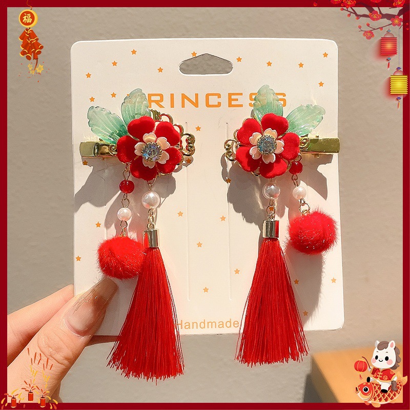 Horquilla Infantil con Borlas Chinas Hecha a Mano para Año Nuevo y Hanfu