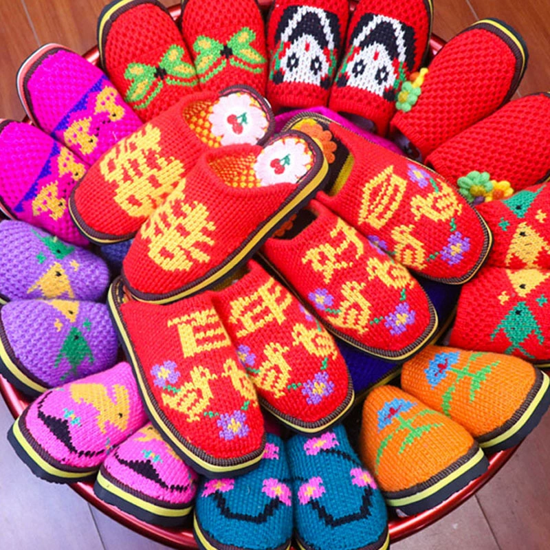 Шерстяная ручная крючок готовая обувь тонкая нить толстая нить тапочки чистая ручная вязаная вязаная шерстяная тапочки домашняя свадебная обувь 1