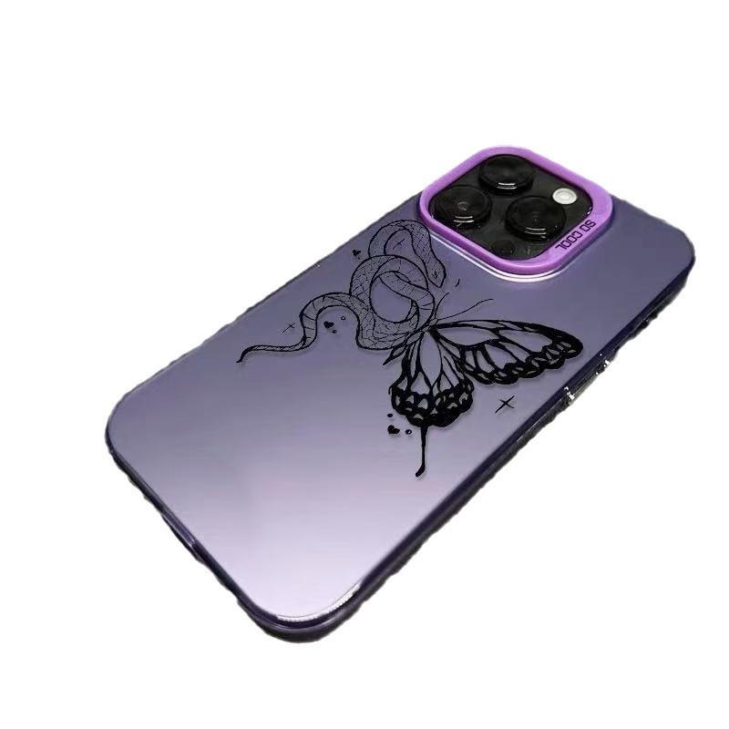 Botón de metal de mariposa y serpiente Apple 16 funda para teléfono iPhone15promax/14/13/12 creativo lindo