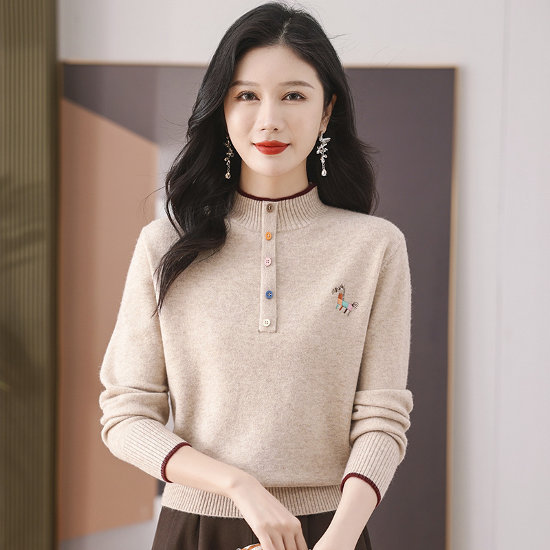 专柜高端百搭羊毛针织衫女时尚半高领柔软显瘦亲肤毛衣内搭打底衫