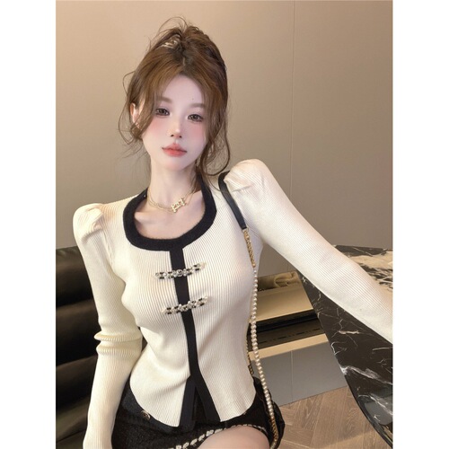 Spring Scandalous Chinese Style Color Block Fringe Hooded Knit Top Early Autumn Retro Fitted Elastic Women's Top