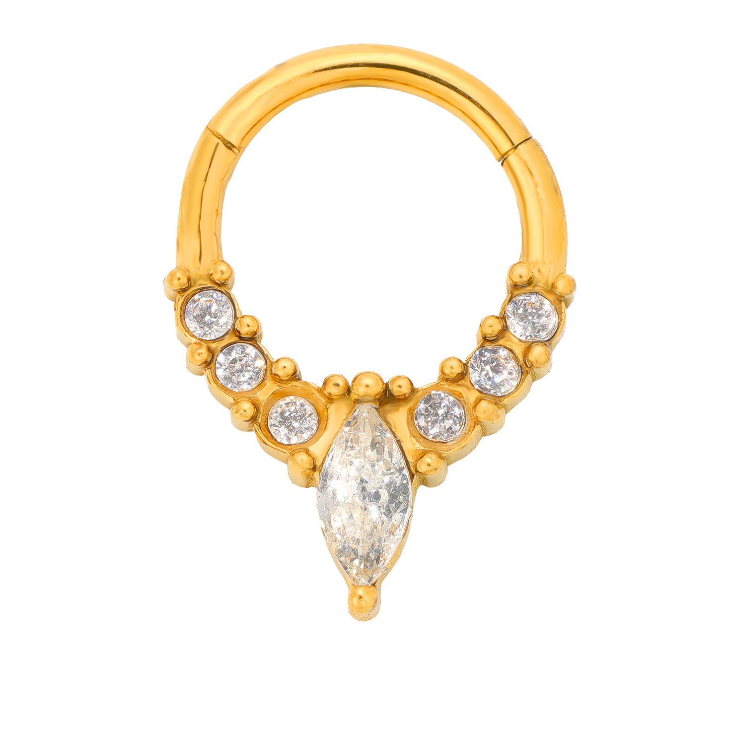 Cross-Border Unique Niche 316 Stainless Titanium Steel Hinge Gold And Silver Inlaid Zircon Body Piercing Stud Ring Nose_voghion.com