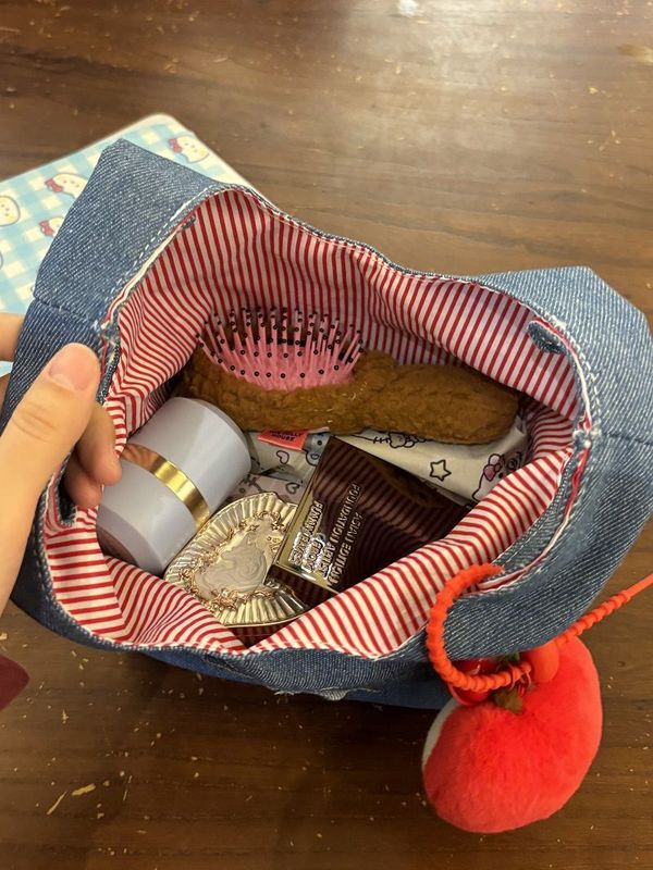 かわいい新しいデニムキティ通勤刺繍バッグポータブルストレージ外出コントラストカラーポータブル小さなバッグ|undefined