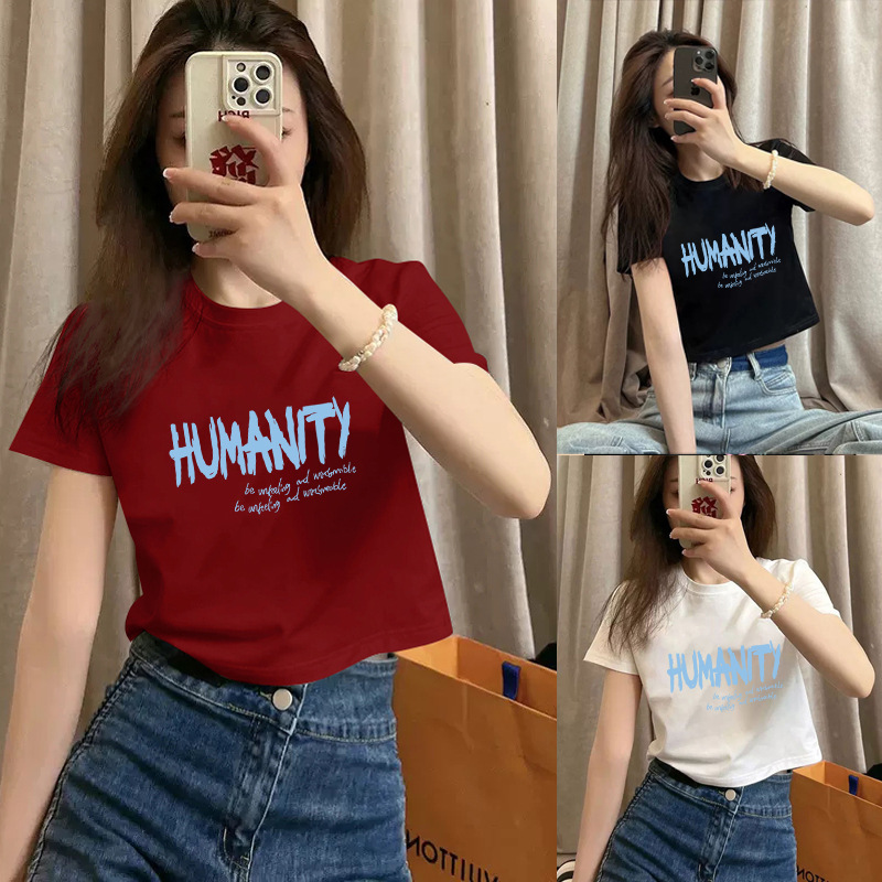 Pure Cotton Short-Sleeved T-Shirt for Women, Summer New Style, High-Waisted, Short-Cut, Hot Girl Style, Slim Fit, Round Neck Bottoming Shirt for Small People Pure Cotton Short-Sleeved T-Shirt for Women, Summer New Style, High-Waisted, Short-Cut, Hot Girl Style, Slim Fit, Round Neck Bottoming Shirt for Small People