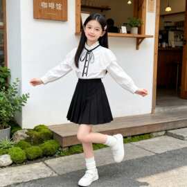 女童纯棉长袖衬衫春秋季小学生白色校服大童校服衬衣学院风跨境