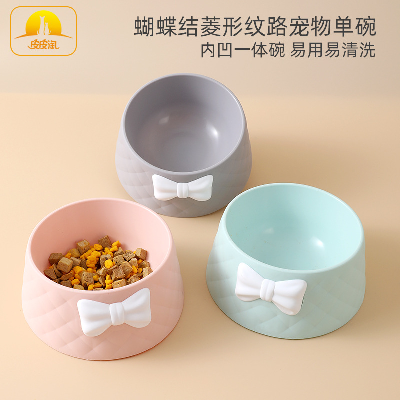 Cat Bowl macaron tazón de comida para mascotas profundización a prueba de fugas estilo INS arco patrón de diamante Road Cat Bowl Pet Bowl al por mayor