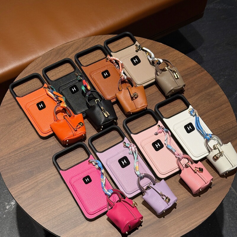 Suitable for Apple 17 Mobile Phone Case Iphone15Pro Max Pebbled Card Holder + Headphone Cover Mobile Phone Case 12 Trendy Women