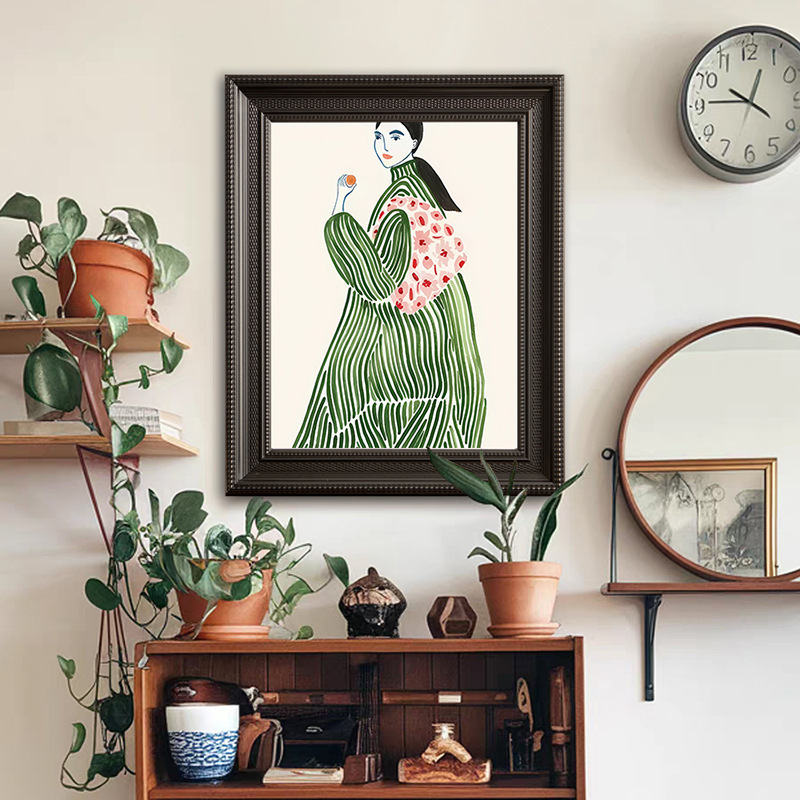Mid-Century Mural Sideboard Photo Frame Display Stand Living Room Wall Art French Vintage Art Niche Antique Style High-End Decorative Painting