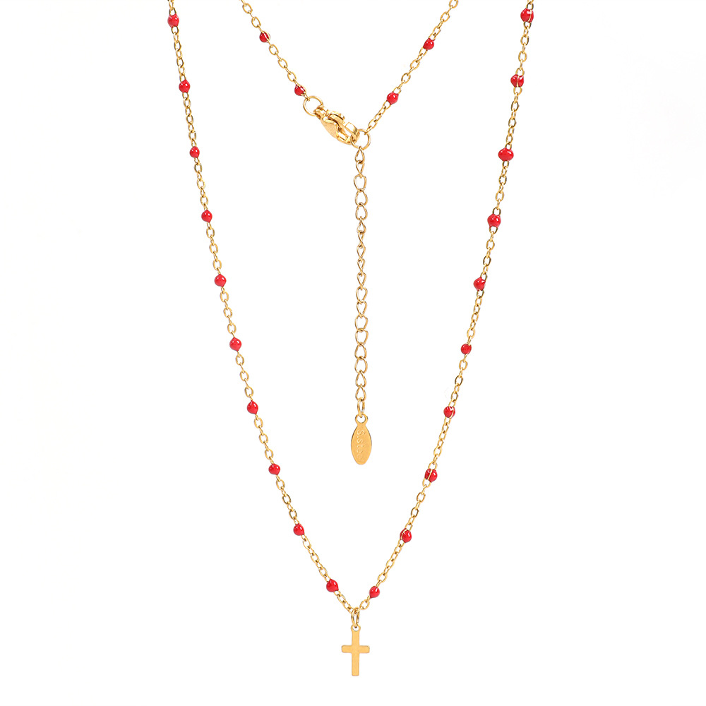 5g Weight Pendant Necklace Classification 1 Piece Quantity Daily, Street Occasion Stainless Steel, Titanium Steel Material Cross Pattern Women's Gender Enamel, Plating Design Simple Style Style Stainless Steel Titanium Steel Simple Style Cross Enamel Plating Pendant Necklace 4