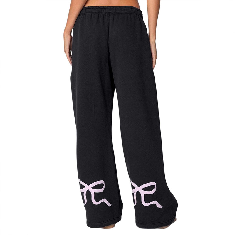 New Y2K Casual Fashion Bow Print Elastic Waist Jogging Sweatpants Straight-Leg Women's Clothing