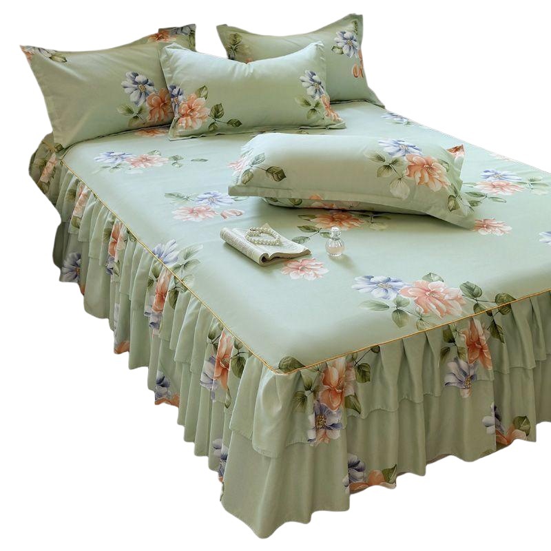 Falda de cama coreana, falda de cama de algodón, una sola pieza de doble doble cubierta de cama de encaje doble cubierta de cama al por mayor