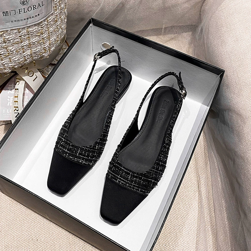 L17 Французский темперамент маленький ароматный ветер Баотоу сандалии женские туфли Летняя новая плоская подошва одиночные туфли большой размер женские туфли 41-43