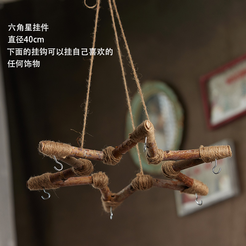 Decoración de Navidad nórdica de madera penta-colgante decoración de ventanas de Navidad accesorios pared campanas de estrella