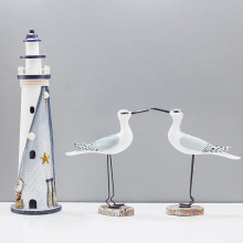 地中海风格灯塔木质做旧木塔海洋风组合海鸟摆件桌面复古装饰摆设