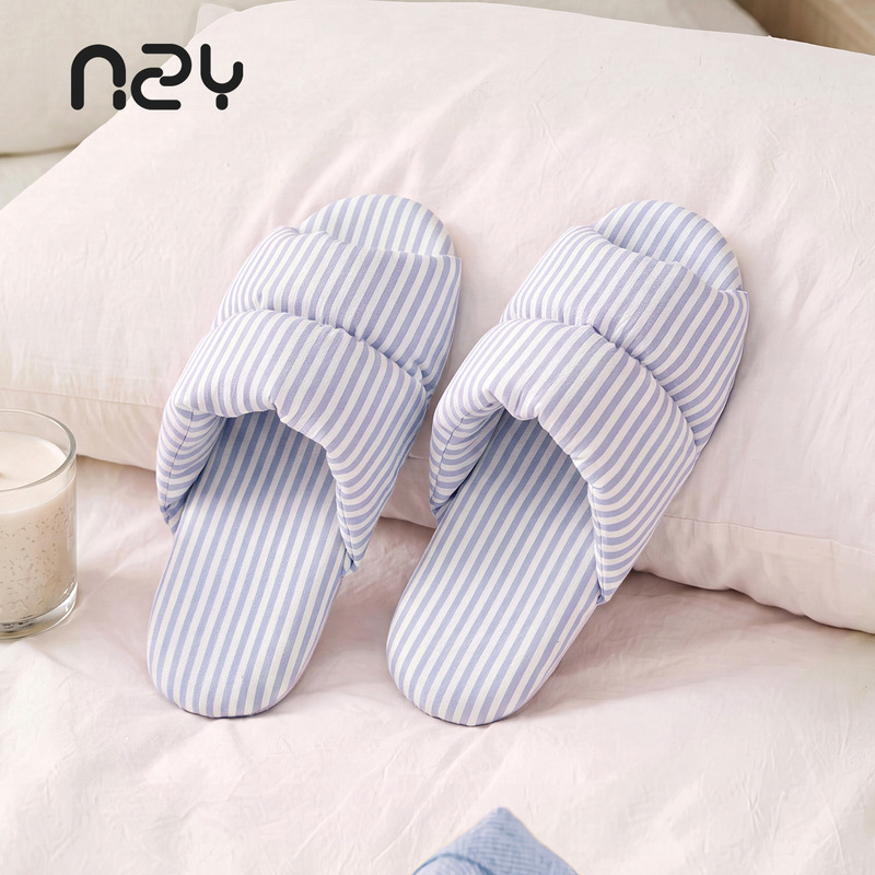 2026 New Comfortable Cloud-Feel Fabric Slippers for Couples, Washable, Non-Slip, Silent, Japanese-Style Striped Sandals