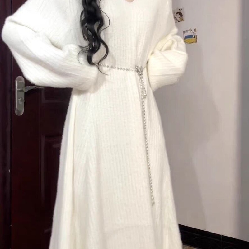 Mink-soft, loose-fitting knitted cardigan, autumn/winter sweater, casual set, long dress, off-white, one size fits all, extra-long Mink-soft, loose-fitting knitted cardigan, autumn/winter sweater, casual set, long dress, off-white, one size fits all, extra-long