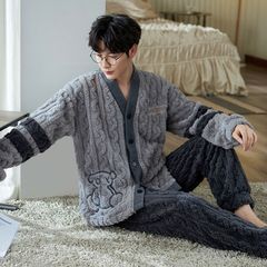 睡衣男士秋冬款法兰绒加绒加厚保暖长袖珊瑚绒大码家居服春秋套装