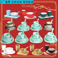 密胺摆台四件套饭店国风碗碟杯勺套装酒店火锅店摆台餐具仿瓷商用
