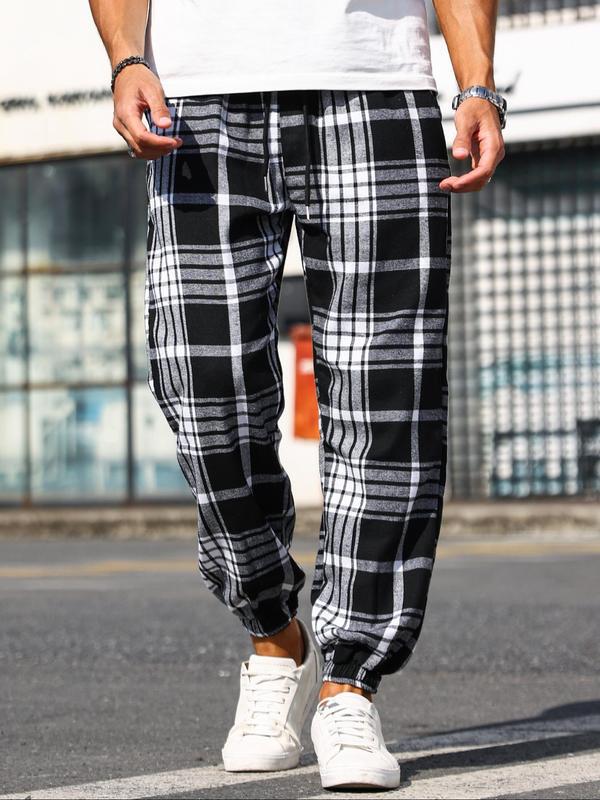 2025 New Cross-Border Dropshipping Men's Plaid Printed Waistband Jogging Pants Casual