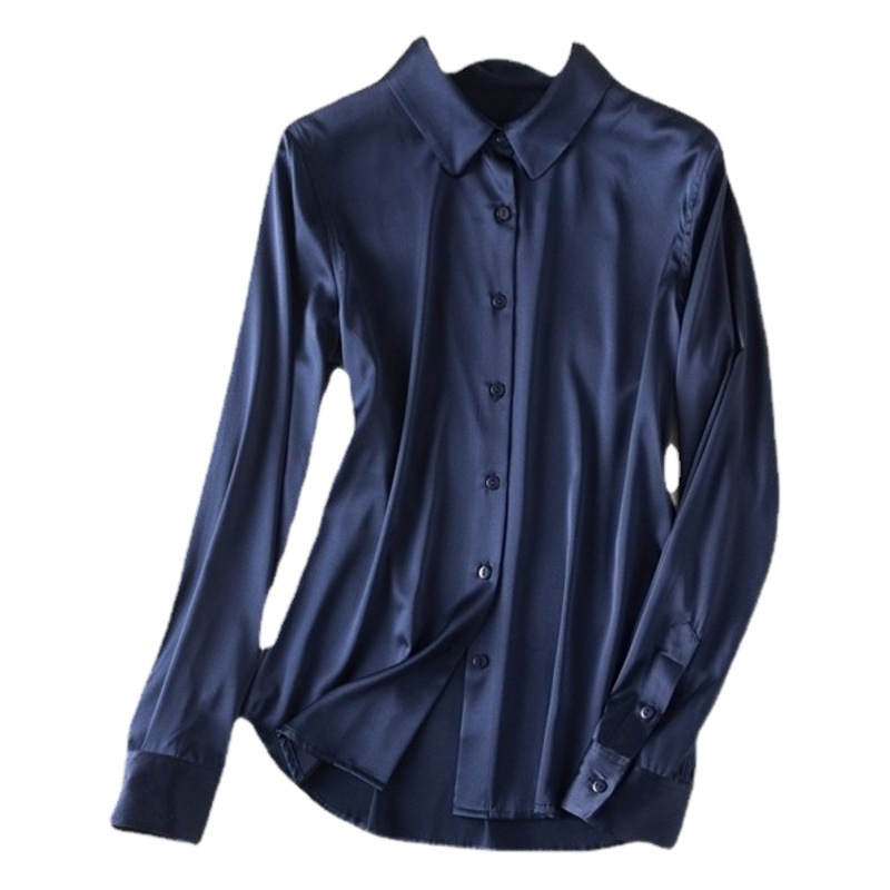 Camisa de seda de morera satinada, camisa de seda gruesa para mujer, novedad 2025, top de manga larga, color sólido, ropa profesional para ir al trabajo