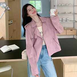 粉色高端洋气麂皮绒风衣外套女短款春新款设计感休闲时尚夹克