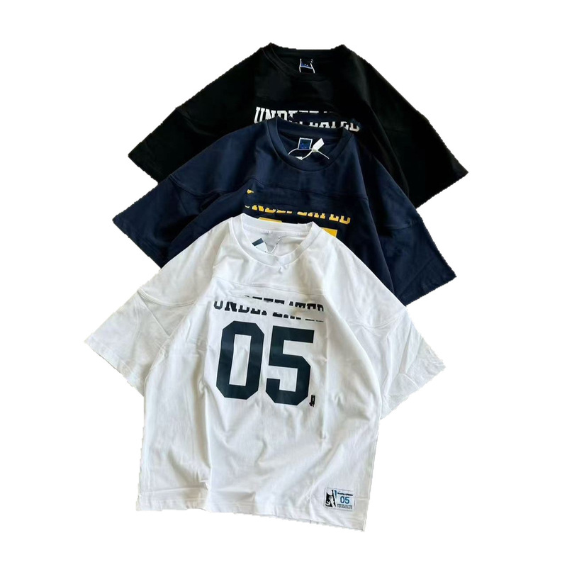 ハイバージョン アメリカン レトロ スポーツ ルーズ カジュアル ヘビー 半袖 Tシャツ No.05 5本ストライプ 大きいサイズ 男女 カップル|undefined