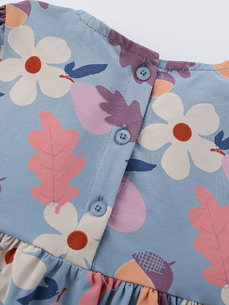 Vestidos de niñas malwee transfronterizos nuevos vestidos de otoño e invierno para niños pequeños y medianos europeos y estadounidenses con cuello redondo y mangas largas lindas impresas en flores y ropa infantil
